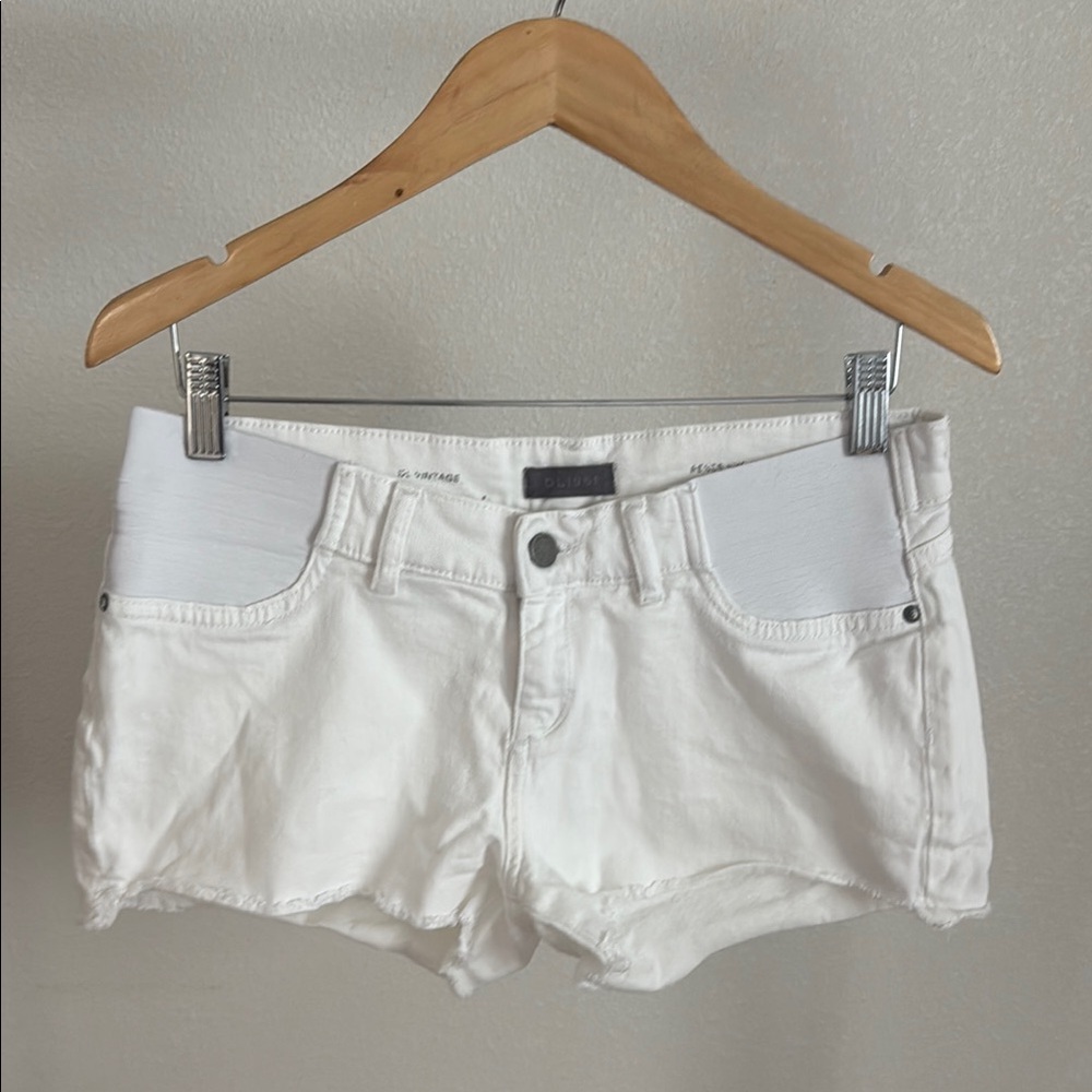 DL1961 Renee Short Maternity White Jean Shorts Distressed Style